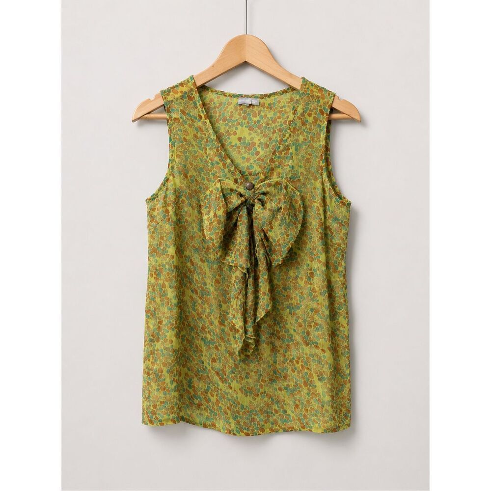3 Suisses Collection Sleeveless Bow Front Blouse Size S Abstract Print Top